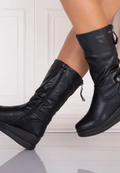 Cizme Dama Imblanite Negre din Piele Ecologica Livanta imagine