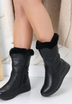 Cizme Dama Imblanite Negre din Piele Ecologica Robina imagine