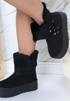 Cizme Dama Imblanite Negre din Piele Naturala Intoarsa Almina imagine