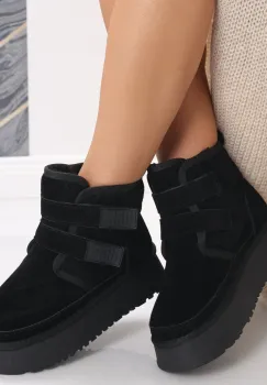 Cizme Dama Imblanite Negre din Piele Naturala Intoarsa Relova imagine