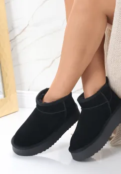 Cizme Dama Imblanite Negre din Piele Naturala Intoarsa Zirana imagine