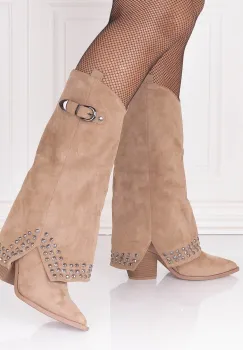 Cizme dama Kaki din Piele Ecologica Intoarsa Camelia imagine