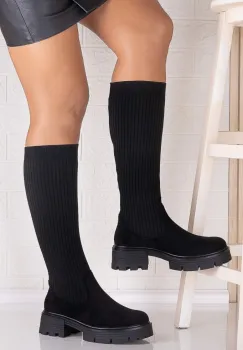 Cizme Dama Negre din Piele Ecol Intoarsa /Textil eladtic Temaria imagine