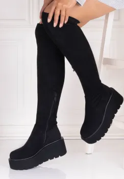 Cizme dama Negre din Piele Ecologica Intoarsa Ladya imagine