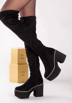 Cizme dama negre piele ecologica intoarsa evgenia imagine