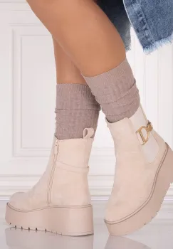 Ghete dama Bej din Piele Ecologica Intoarsa Anirta imagine