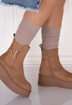 Ghete dama Camel din Piele Ecologica Intoarsa Anirta imagine