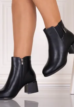 Ghete Dama cu toc imblanite Negre din Piele Ecologica Arilya imagine