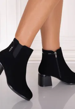 Ghete Dama cu toc imblanite Negre din Piele Ecologica Intoarsa Arilya imagine