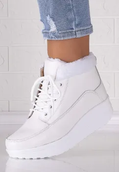 Ghete Dama Imblanite Albe din Piele Naturala Dalania imagine