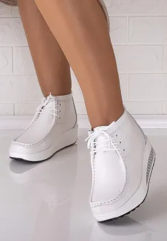 Ghete Dama Imblanite Albe din Piele Naturala Nazina imagine
