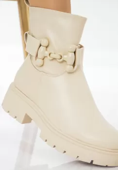 Ghete Dama Imblanite Bej din Piele Ecologica Agida imagine