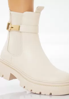 Ghete Dama Imblanite Bej din Piele Ecologica Enia imagine