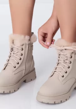 Ghete Dama Imblanite Bej din Piele Ecologica Rafif imagine