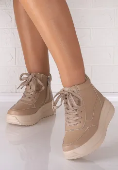 Ghete dama Imblanite Bej din Piele Naturala Nirada imagine