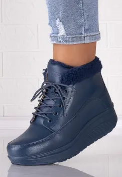 Ghete Dama Imblanite Bleumarin din Piele Naturala Dalania imagine