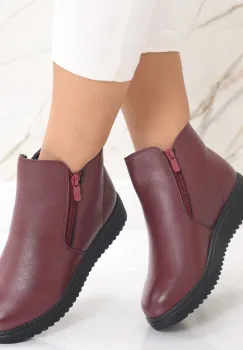 Ghete Dama Imblanite Bordo din Piele Ecologica Jadira imagine
