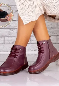 Ghete dama Imblanite Bordo din Piele Naturala Avalora imagine