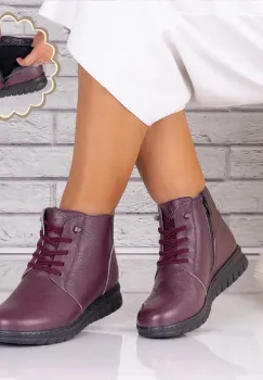 Ghete dama Imblanite Bordo din Piele Naturala Jenny imagine