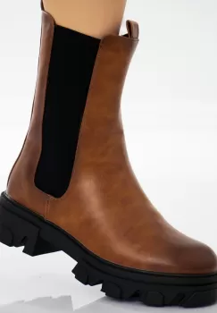 Ghete Dama Imblanite Camel din Piele Ecologica Defa imagine