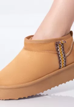 Ghete Dama Imblanite Camel din Piele Ecologica Intoarsa Alma imagine