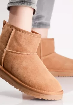 Ghete Dama Imblanite Camel Din Piele Naturala Intoarsa Janosi imagine