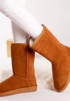 Ghete Dama Imblanite Camel din Piele Naturala Intoarsa Sebel imagine