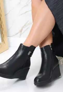 Ghete dama Imblanite cu Platforma Negre din Piele Ecologica Asala imagine