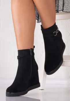 Ghete dama imblanite cu platforma Negre din piele ecologica intoarsa Sira imagine