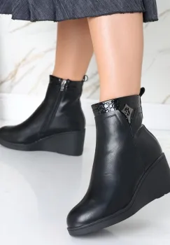 Ghete dama Imblanite cu Platforma Negre din Piele Ecologica Safina imagine