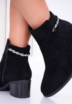 Ghete Dama imblanite cu toc Negre din Piele Ecologica Intoarsa Lizz imagine