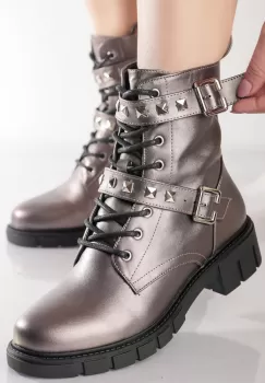 Ghete Dama Imblanite Gri din Piele Ecologica Benca imagine