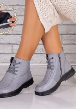 Ghete dama Imblanite Gri din Piele Naturala Avalora imagine