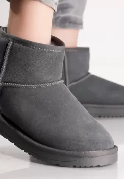 Ghete Dama Imblanite Gri Din Piele Naturala Intoarsa Janosi imagine