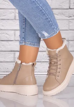 Ghete dama Imblanite Kaki din Piele Naturala Clavira imagine