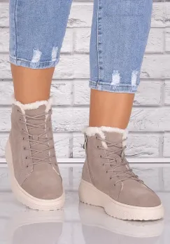 Ghete dama Imblanite Kaki din Piele Naturala Intoarsa Clavira imagine