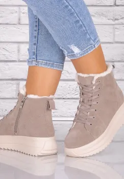 Ghete dama Imblanite Kaki din Piele Naturala Intoarsa Weber imagine