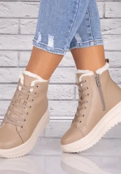 Ghete dama Imblanite Kaki din Piele Naturala Weber imagine
