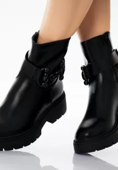 Ghete Dama Imblanite Negre din Piele Ecologica Agida imagine