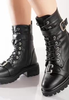 Ghete Dama Imblanite Negre din Piele Ecologica Clodi imagine