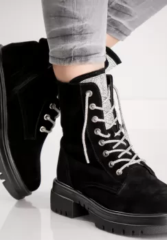 Ghete Dama Imblanite Negre din Piele Ecologica Intoarsa Aselsa imagine