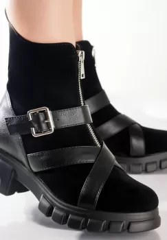 Ghete Dama Imblanite Negre din Piele Ecologica Intoarsa Ayleta imagine