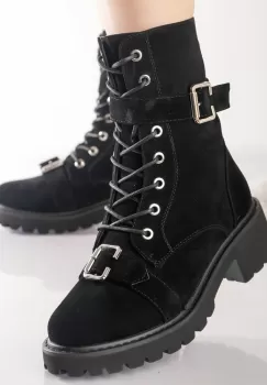 Ghete Dama Imblanite Negre din Piele Ecologica Intoarsa Clodi imagine