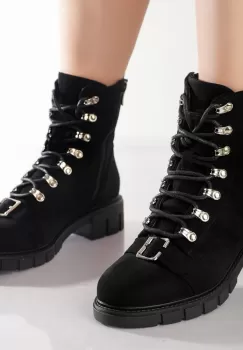 Ghete Dama Imblanite Negre din Piele Ecologica Intoarsa Fabina imagine