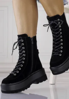 Ghete Dama Imblanite Negre din Piele Ecologica Intoarsa Irdasa imagine