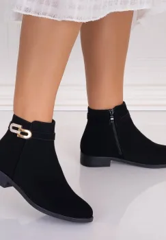 Ghete Dama Imblanite Negre din Piele Ecologica Intoarsa Larimar imagine