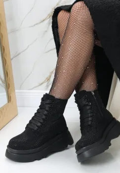 Ghete Dama Imblanite Negre din Piele Ecologica Intoarsa Majiana imagine