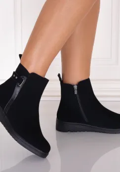 Ghete Dama Imblanite Negre din Piele Ecologica Intoarsa Midna imagine