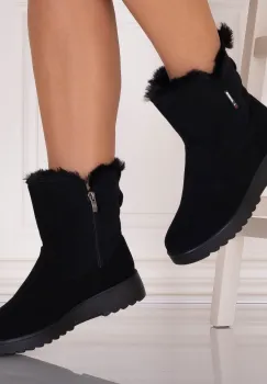 Ghete Dama Imblanite Negre din Piele Ecologica Intoarsa Sallia imagine