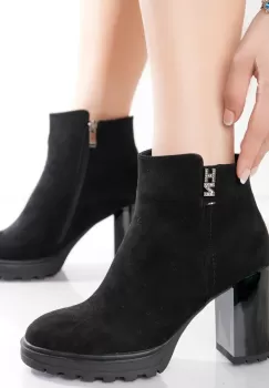 Ghete Dama Imblanite Negre din Piele Ecologica Intoarsa Zerna imagine